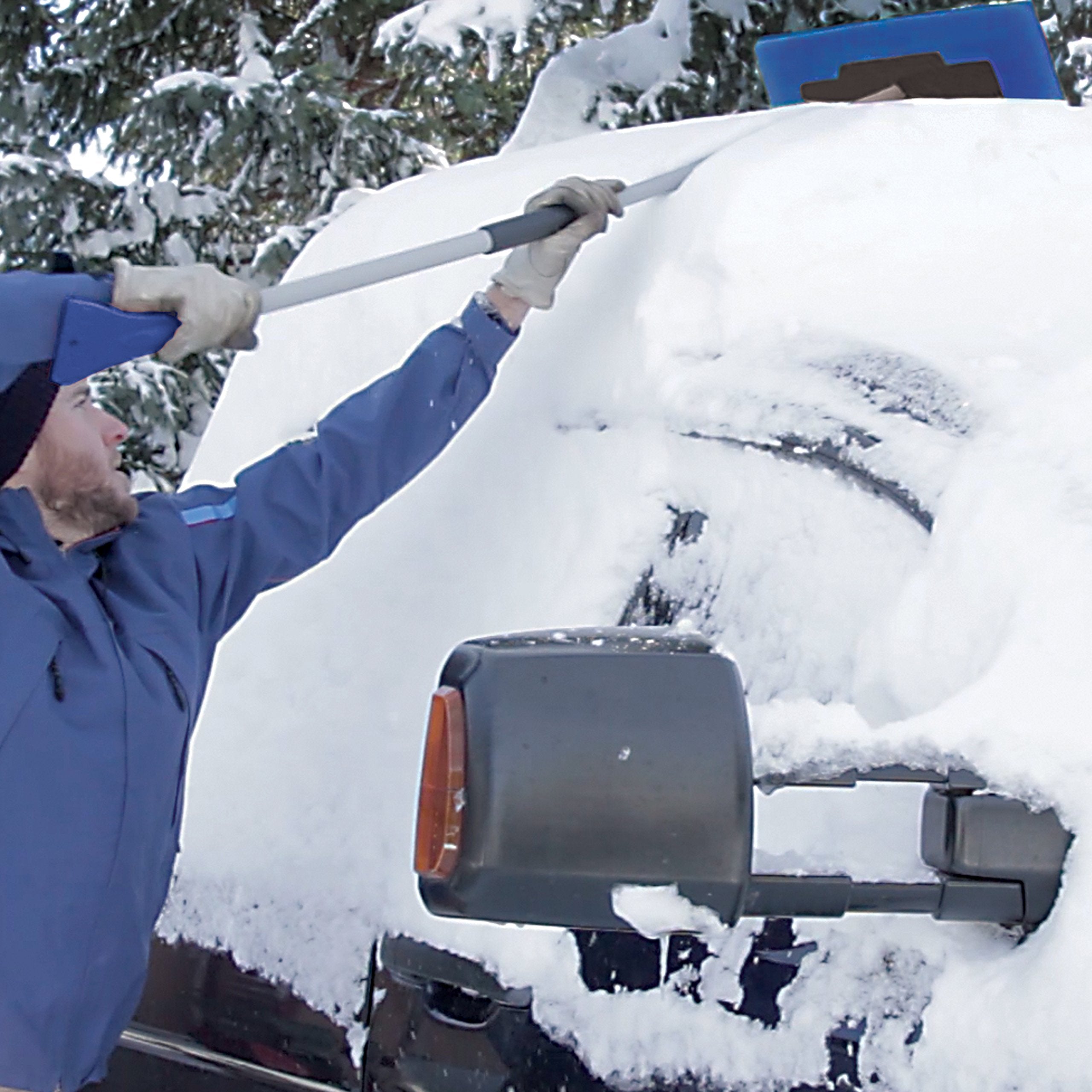 Restored Snow Joe SJBLZD-JMB2-SJB 2-Pack Jumbo Telescoping Snow Broom + Ice Scraper, Blue/Blue (Refurbished)