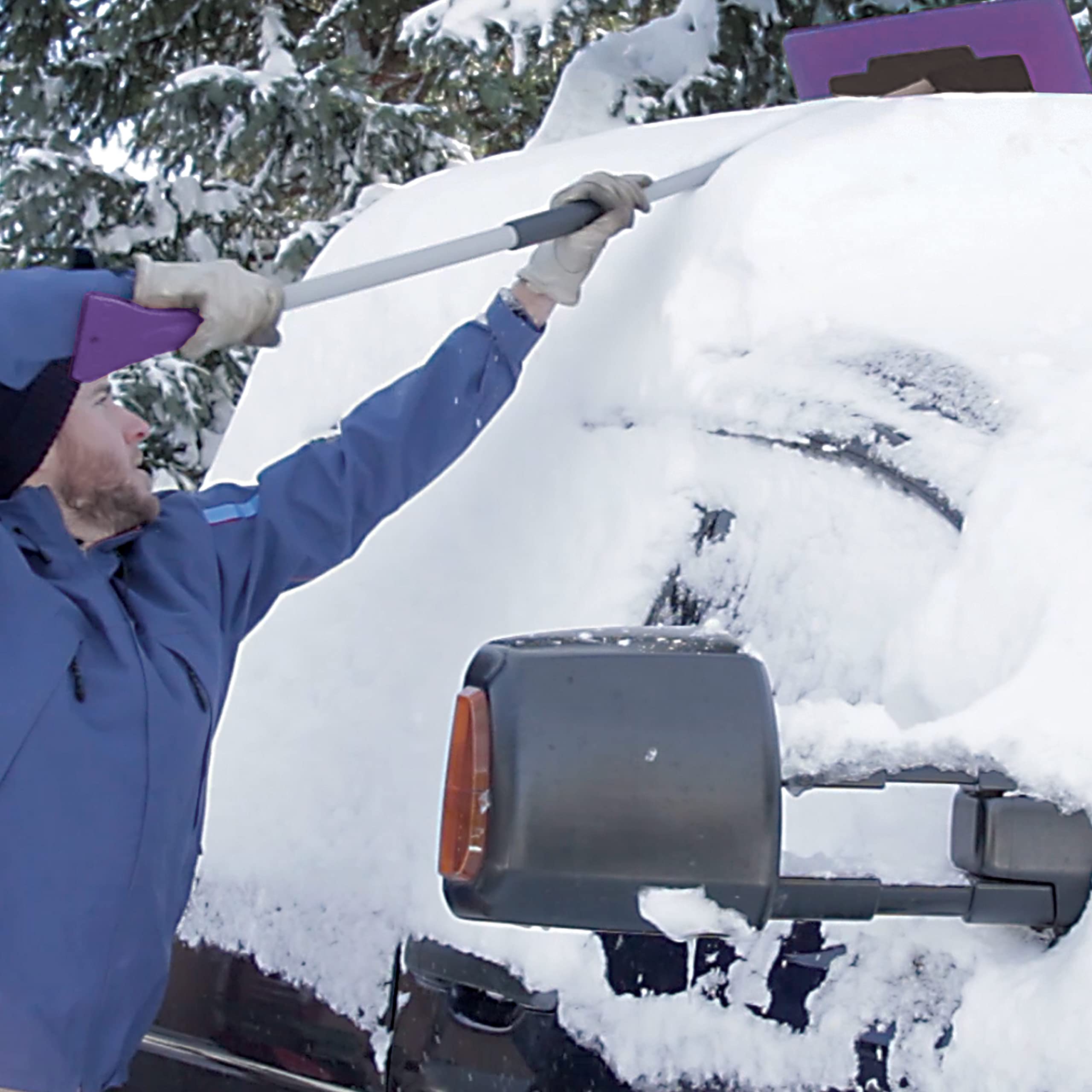 Restored Snow Joe SJBLZD-JMB-PRP2 2-Pack Jumbo Telescoping Snow Broom + Ice Scraper, Purple (Refurbished)