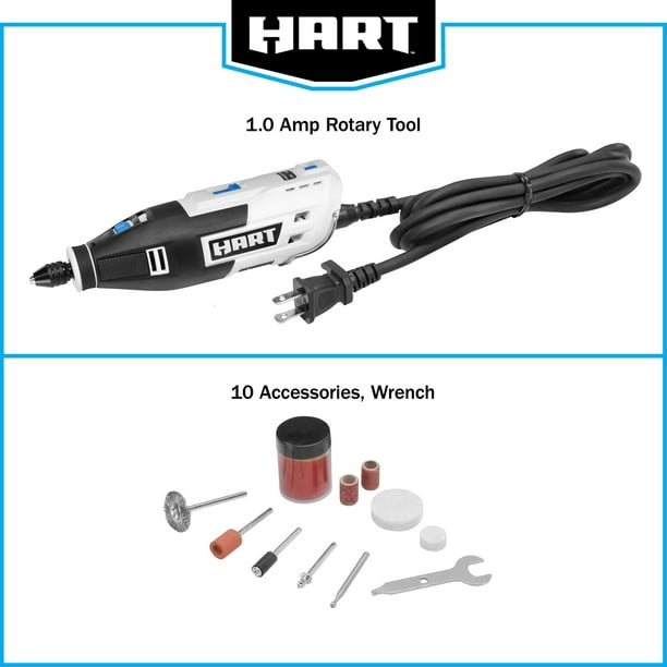 Restored Scratch and Dent HART 1 Amp 2-Speed Rotary Tool Kit with 10 Accessories (Refurbished)