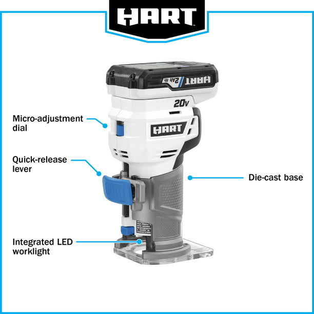 Restored Scratch and Dent HART 20-Volt Cordless Trim Router Kit for Cutting, Shaping and Trimming, (1) 2.0Ah Lithium-Ion Battery (Refurbished)