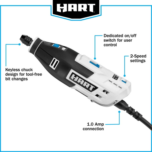 Restored Scratch and Dent HART 1 Amp 2-Speed Rotary Tool Kit with 10 Accessories (Refurbished)