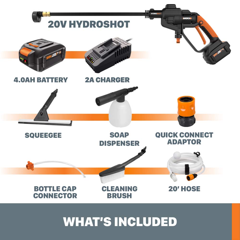 Restored Worx Hydroshot 20V Power Share 4.0Ah 320 PSI Cordless Portable Power Cleaner w/Cleaning Accessories - WG620.1 (Battery & Charger Included) (Refurbished)