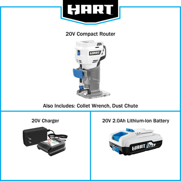 Restored Scratch and Dent HART 20-Volt Cordless Trim Router Kit for Cutting, Shaping and Trimming, (1) 2.0Ah Lithium-Ion Battery (Refurbished)