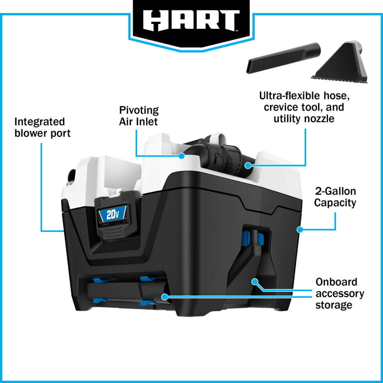 Restored HART 20-Volt Cordless 2-Gallon Wet/Dry Vacuum Kit (1) 20-Volt 4.0Ah Lithium- Ion Battery (Refurbished)