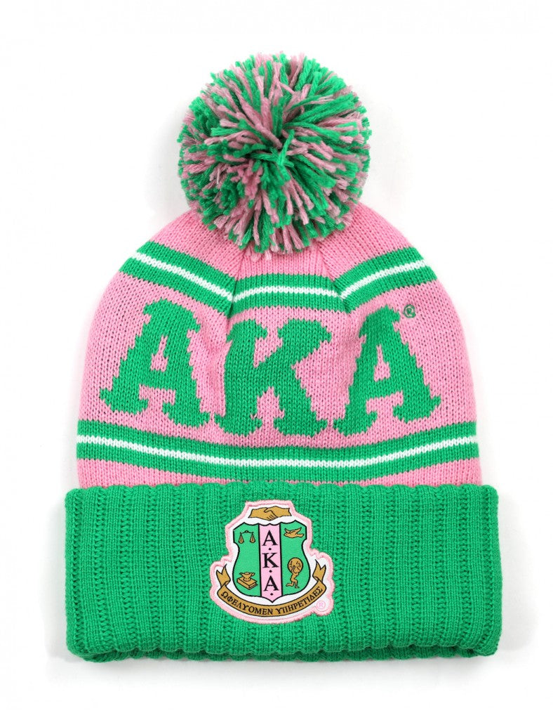 Pom Pom Beanie - Alpha Kappa Alpha