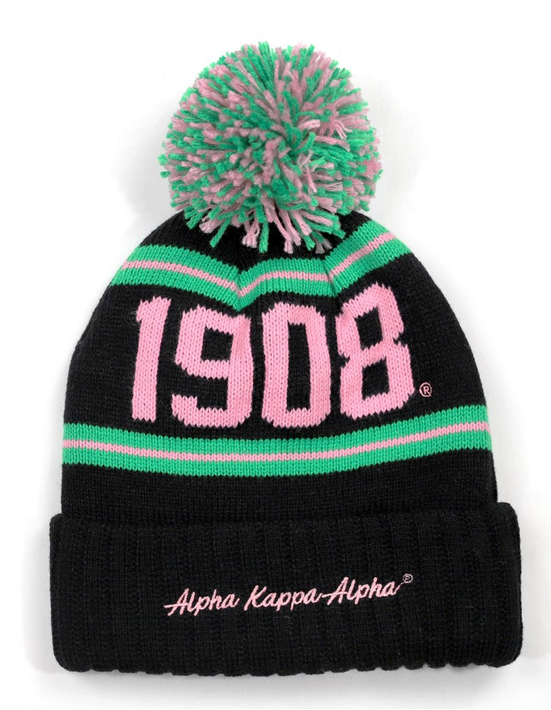 Pom Pom Beanie - Alpha Kappa Alpha