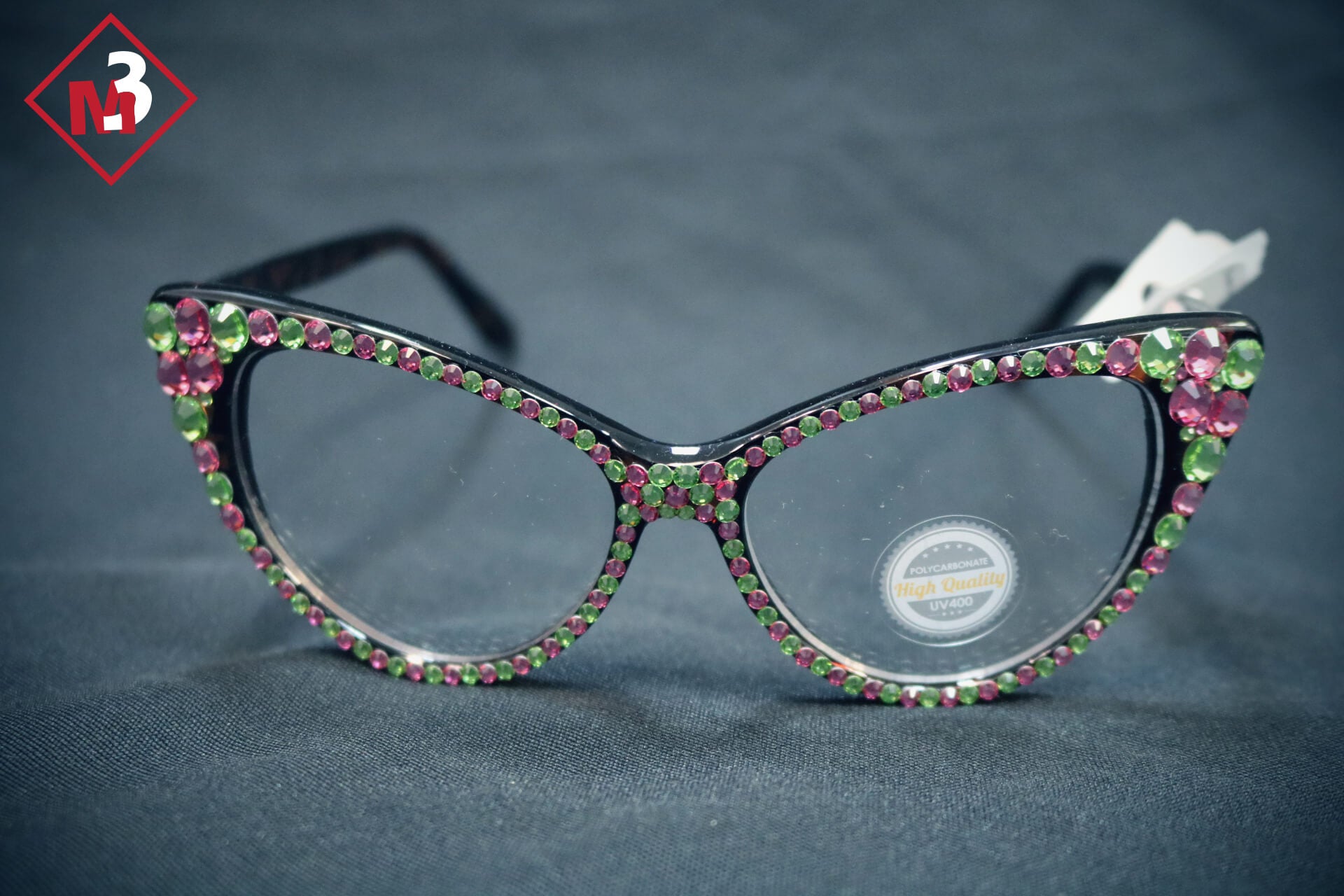 Pink/Green Cat Eye Crystal Glasses 1
