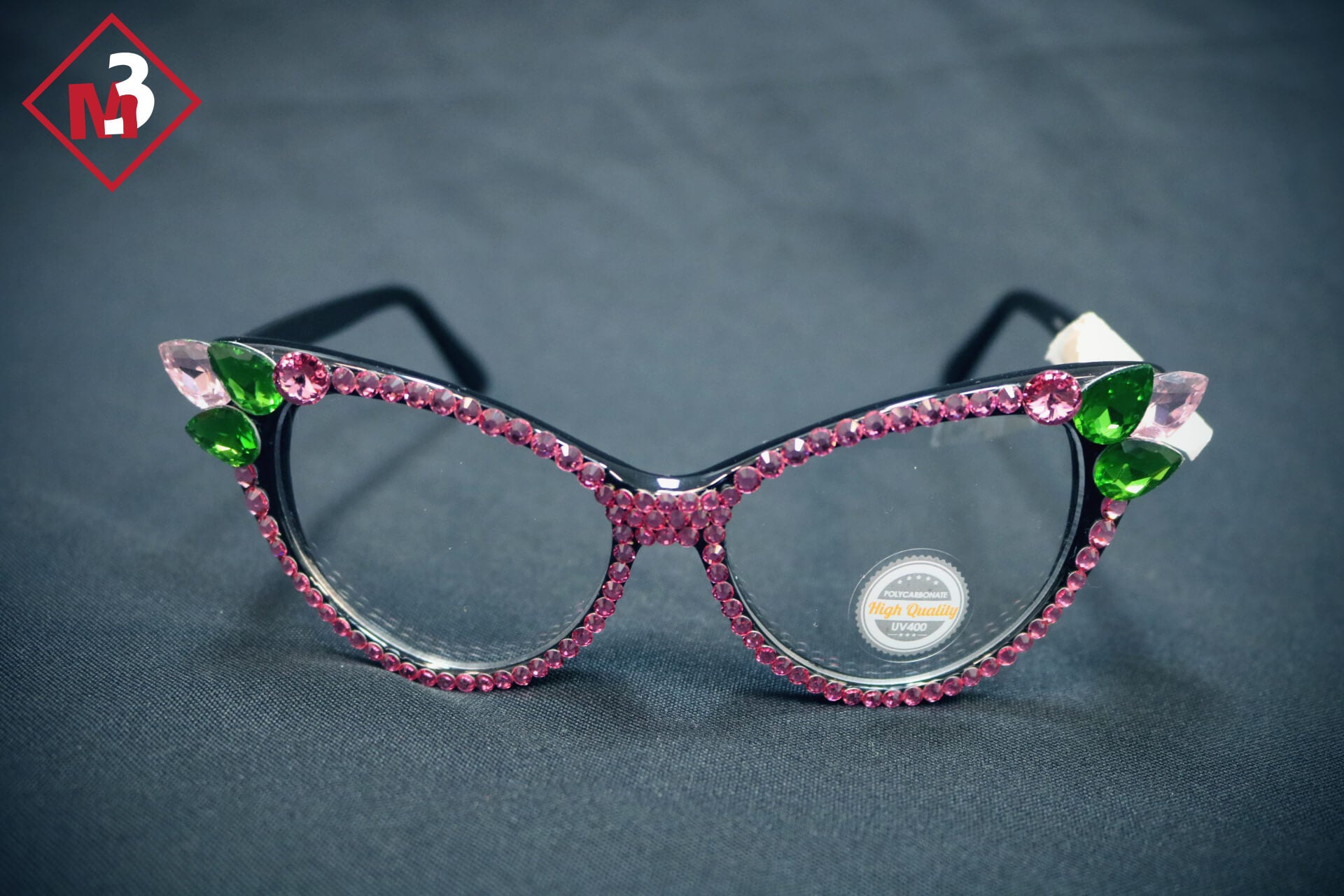 Pink/Green Cat Eye Crystal Glasses 2