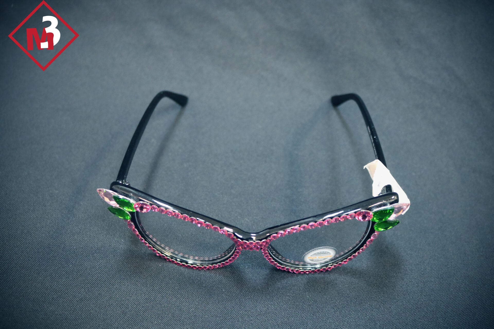 Pink/Green Cat Eye Crystal Glasses 2