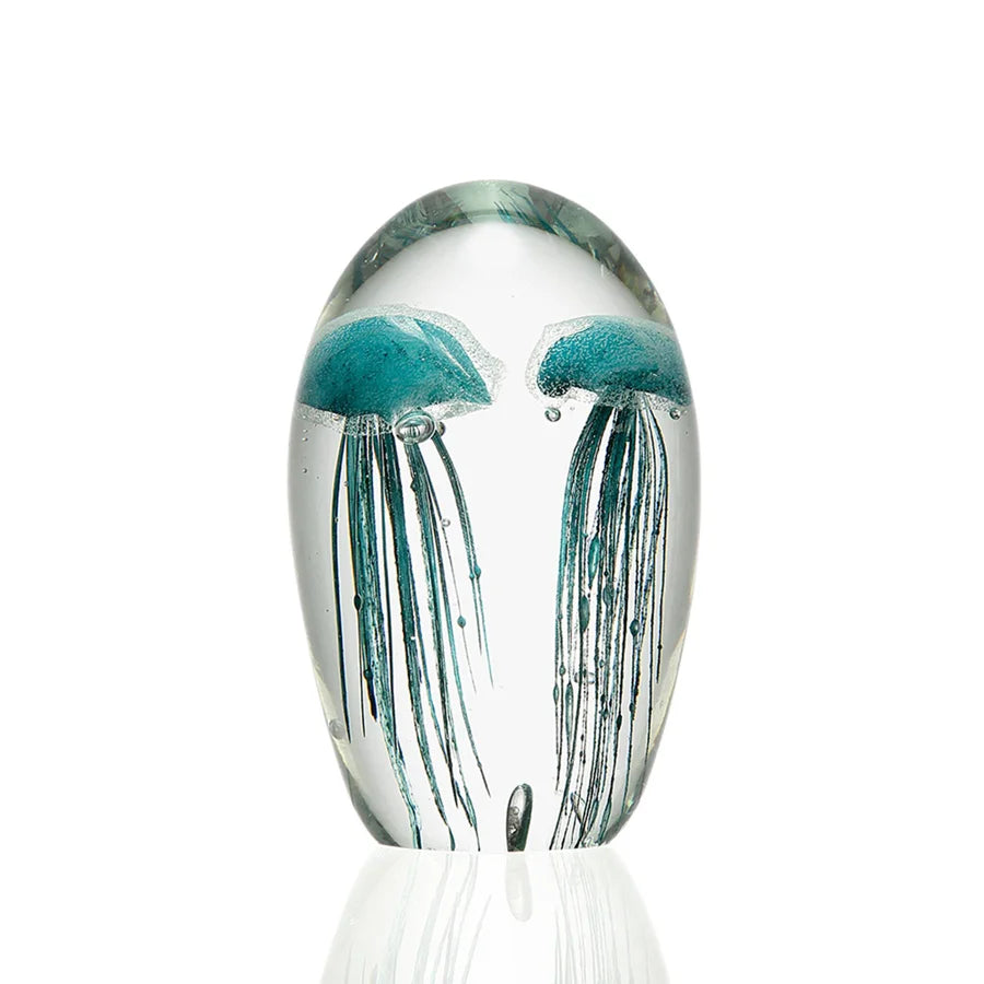 Art Glass Teal Jellyfish Duo