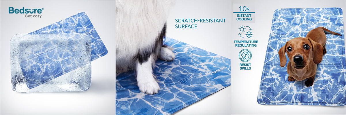 The Bedsure Microfiber Pet Cool Pad with Cooling Gel for Bed Mattress.