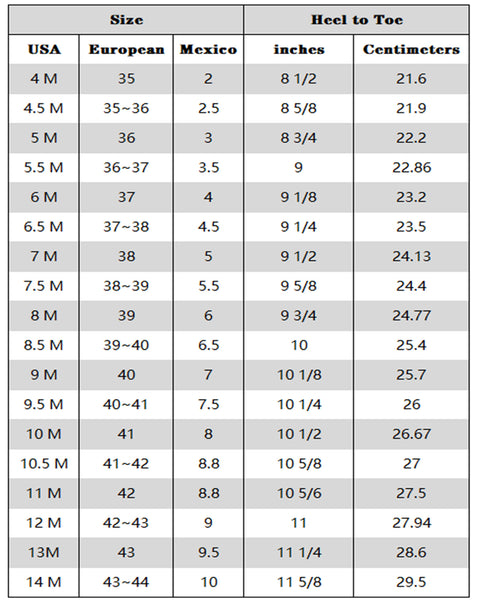 Footwear Guide Woman Sizing Conversion