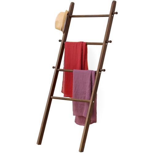 Wall-Leaning Dark Brown Wood Garment Ladder Rack