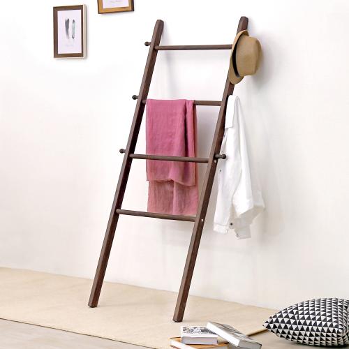 Wall-Leaning Dark Brown Wood Garment Ladder Rack