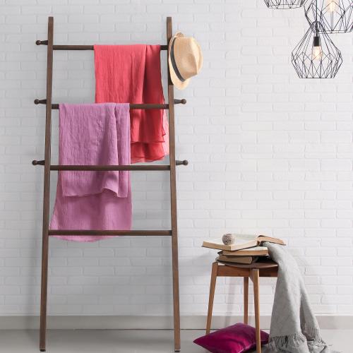 Wall-Leaning Dark Brown Wood Garment Ladder Rack