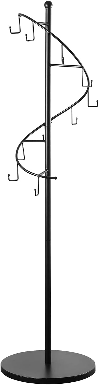 Matte Black Metal Spiral Garment Rack with 10 Hooks, Freestanding Clothing Hanger Display for Coats, Bags, and Scarves