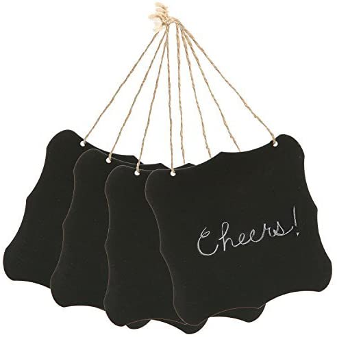 6-Inch Hanging Black Vintage Blackboard with Jute String, Set of 4