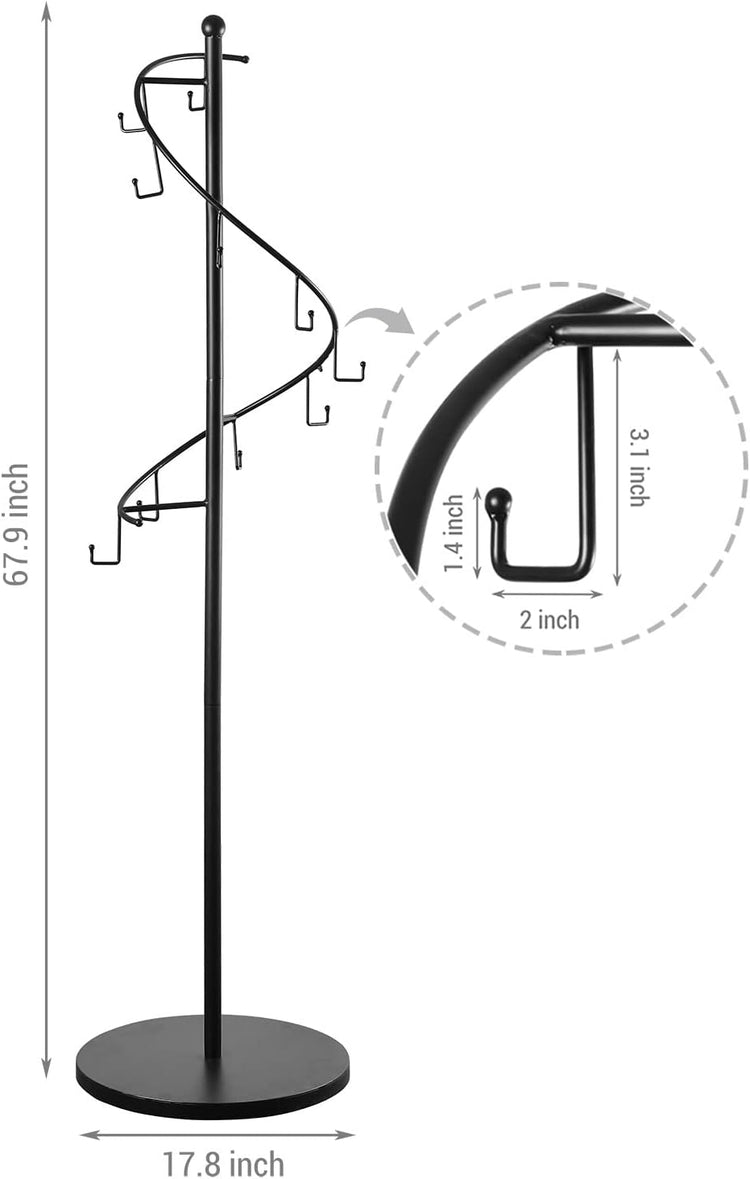 Matte Black Metal Spiral Garment Rack with 10 Hooks, Freestanding Clothing Hanger Display for Coats, Bags, and Scarves