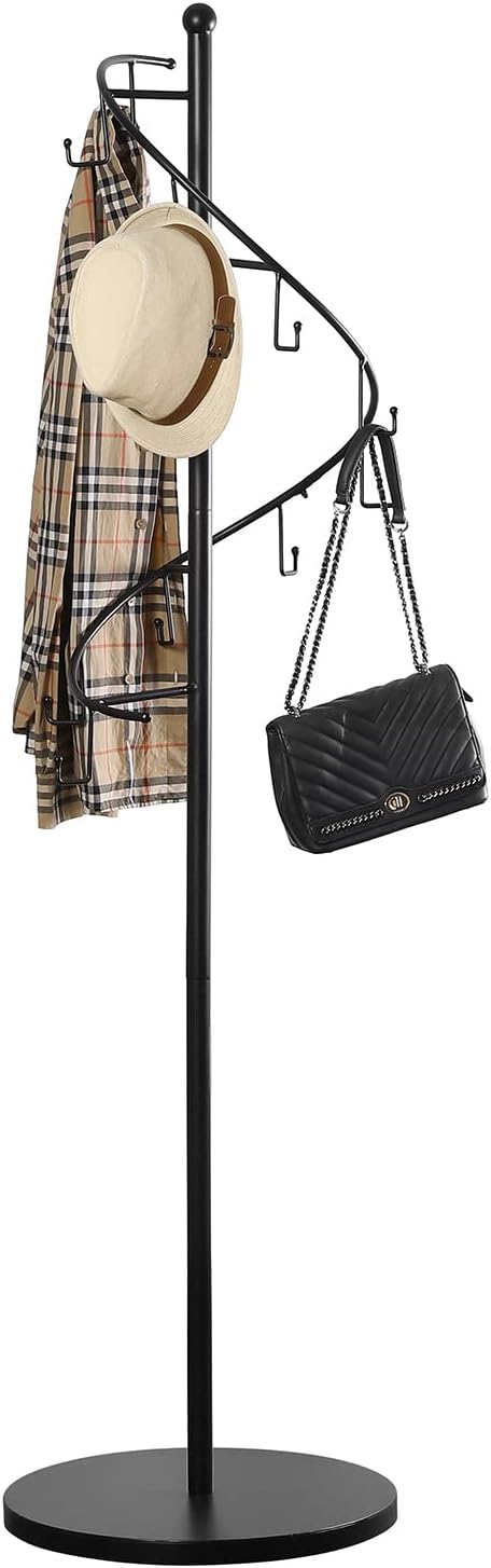 Matte Black Metal Spiral Garment Rack with 10 Hooks, Freestanding Clothing Hanger Display for Coats, Bags, and Scarves