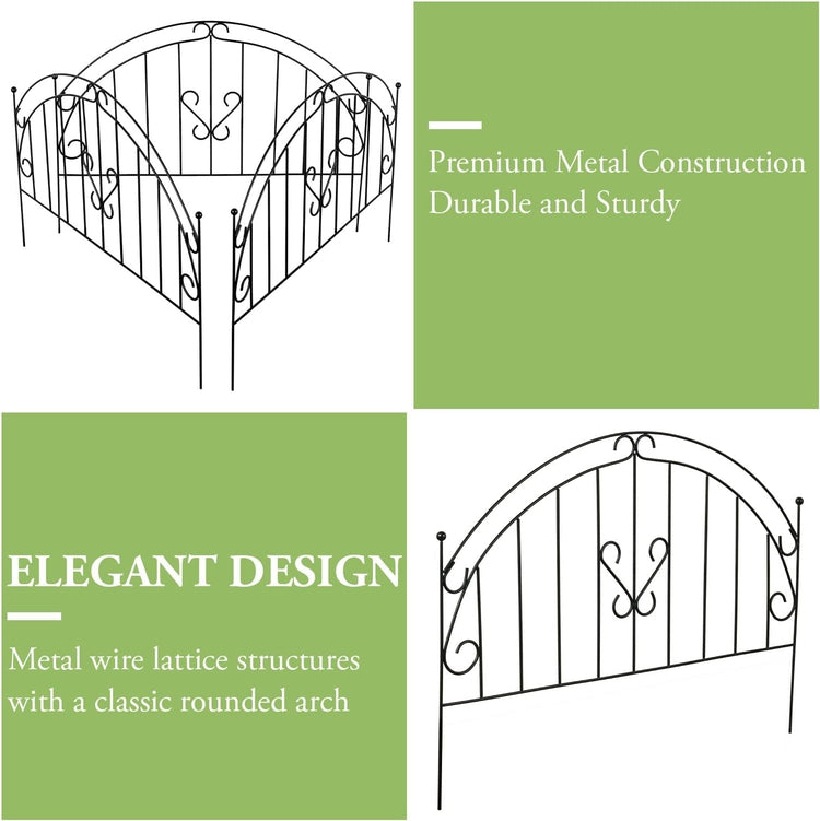 Set of 4, Scrollwork Matte Black Metal Wire Low Trellis Fence, Support Stakes for Climbing Plants and Crawling Vines