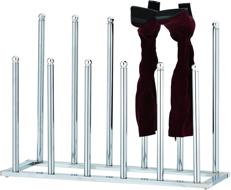 Chrome Plated Metal 6-Pair Boot Rack, Freestanding Closet Shoe Stand Organizer
