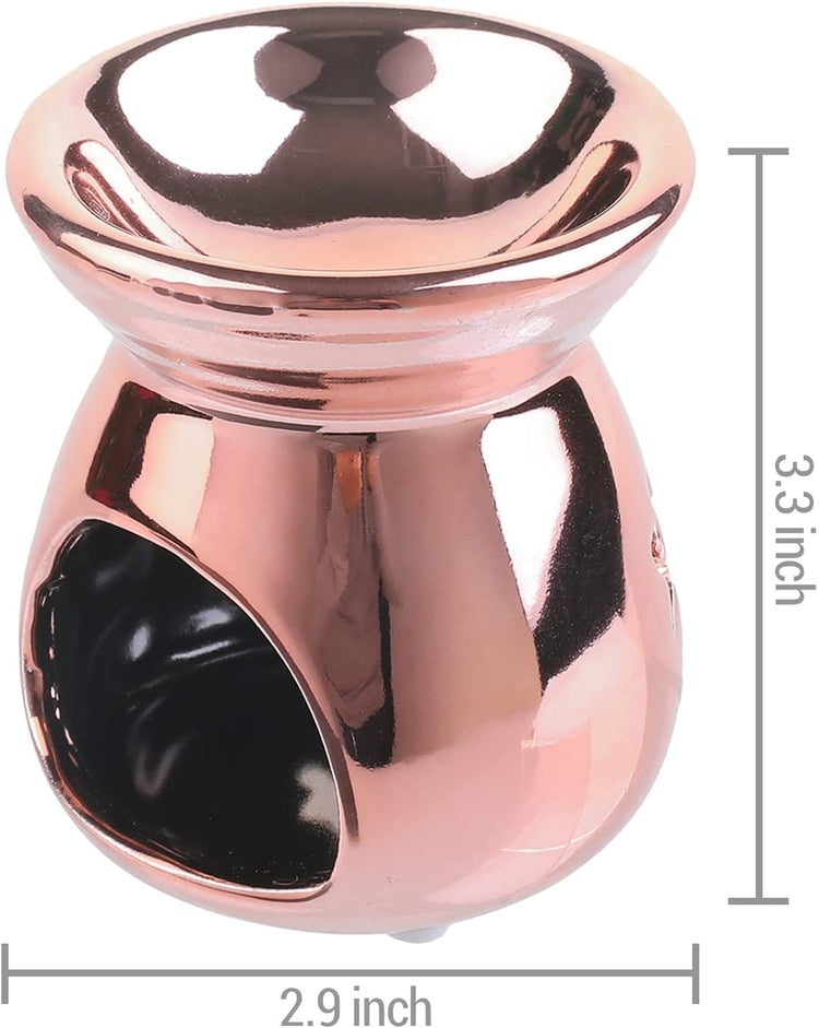 Copper Ceramic Essential Oil Diffuser, Wax Warmer Tealight Candle Holder with Stars and Moon Cutout Design, Set of 2