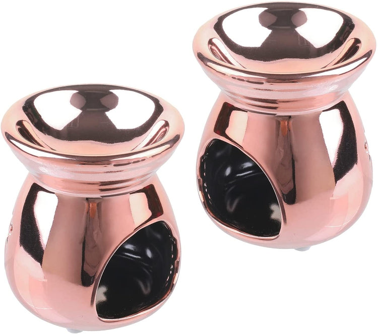 Copper Ceramic Essential Oil Diffuser, Wax Warmer Tealight Candle Holder with Stars and Moon Cutout Design, Set of 2