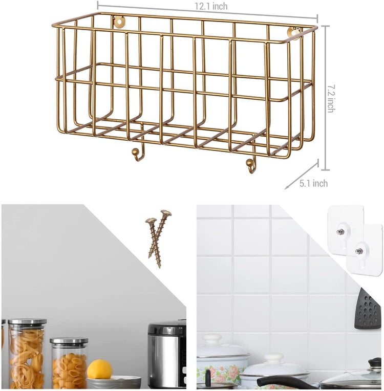 Antique Brass Tone Metal Wire Bathroom Shower Caddy Wall Mounted Storage Rack Shelf Baskets
