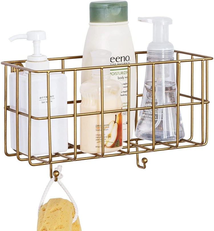 Antique Brass Tone Metal Wire Bathroom Shower Caddy Wall Mounted Storage Rack Shelf Baskets