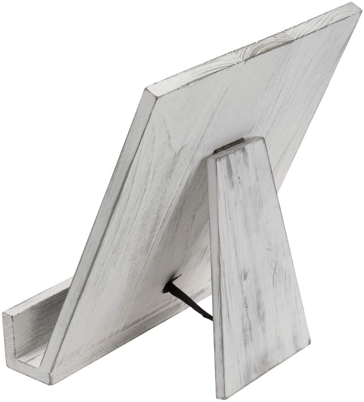 Distressed White Wood Cookbook Holder Stand with Folding Kickstand