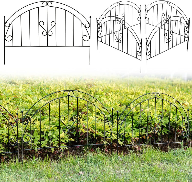 Set of 4, Scrollwork Matte Black Metal Wire Low Trellis Fence, Support Stakes for Climbing Plants and Crawling Vines