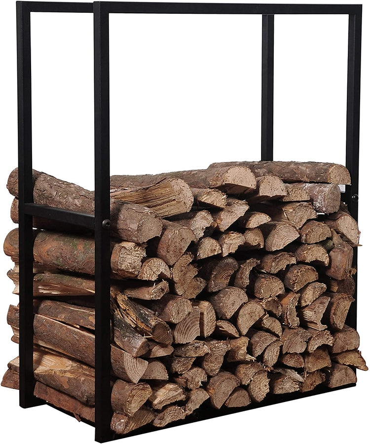 30-Inch Black Metal Powder Coated Firewood Holder Rack, Indoor and Outdoor Fireplace Log Storage Bin