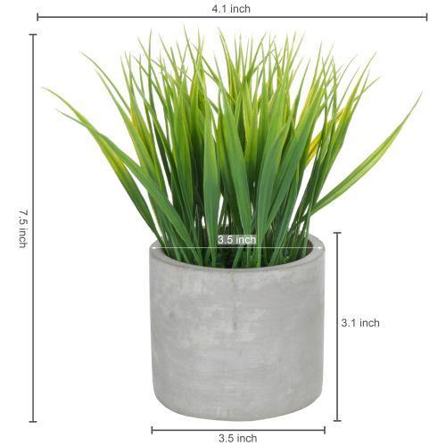 Artificial Green Grass in Gray Cement Pots, Set of 2