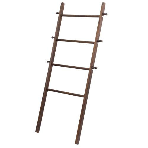 Wall-Leaning Dark Brown Wood Garment Ladder Rack