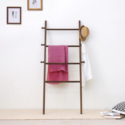 Wall-Leaning Dark Brown Wood Garment Ladder Rack