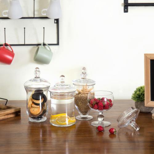 Small Clear Glass Apothecary Jars, Set of 4