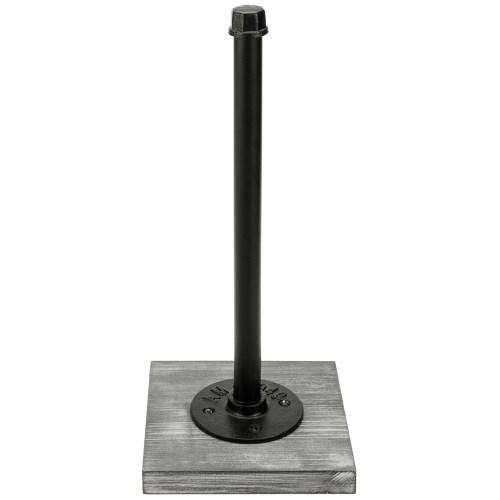 Paper Towel Roll Holder with Rustic Gray Wood Base and Industrial Pipe Design
