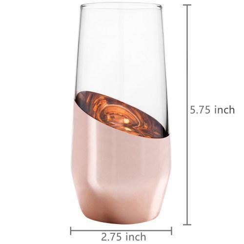 Copper Stemless Champagne Flute Glasses, Set of 4