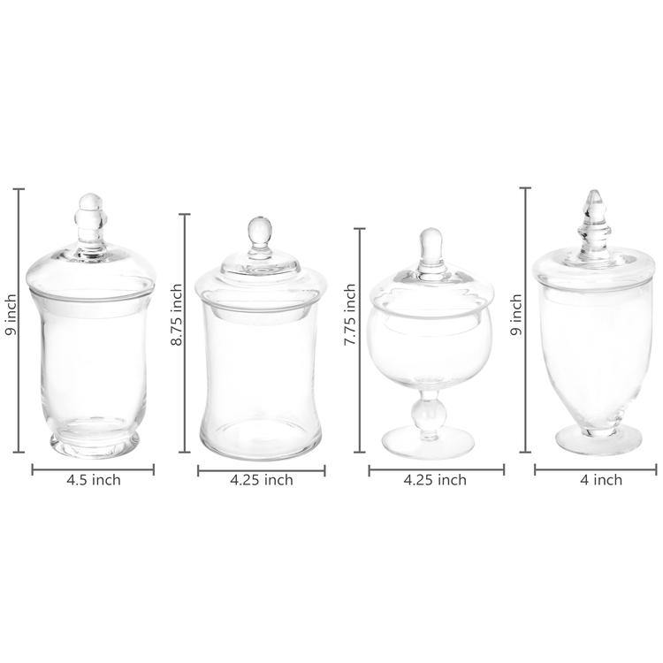 Small Clear Glass Apothecary Jars, Set of 4