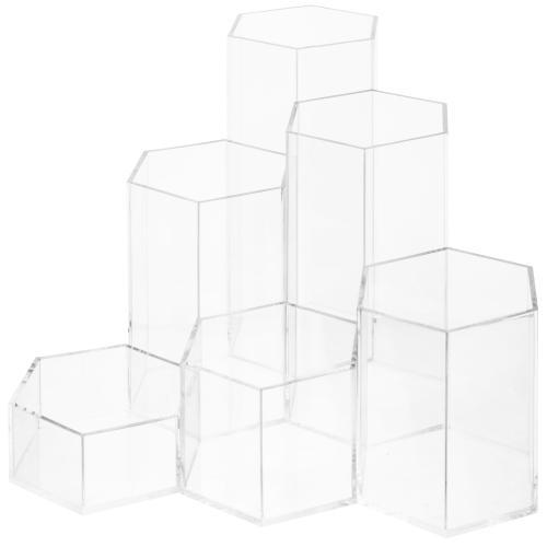 Hexagonal Clear Acrylic Jewelry Display Riser Stands, Set of 6