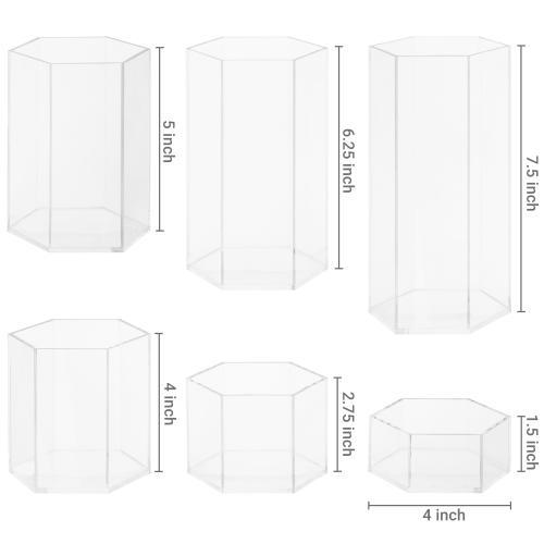 Hexagonal Clear Acrylic Jewelry Display Riser Stands, Set of 6