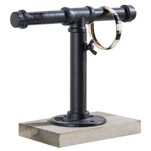 Industrial Pipe Jewelry Stand with Gray Wood Base