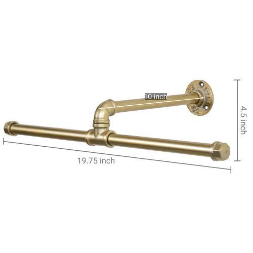 Industrial Pipe Wall Mounted Clothing Bar, Gold Tone