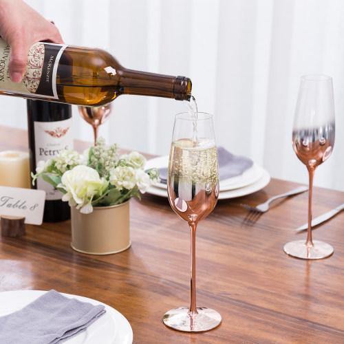 Rose Gold Champagne Flute Glasses, Set of 4