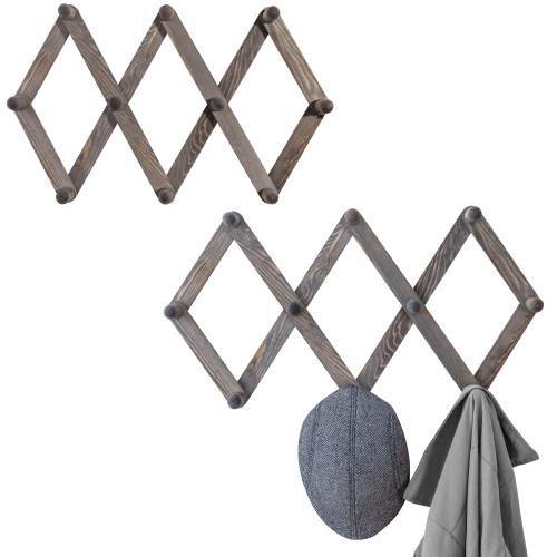 Wall-Mounted Rustic Gray Wood Expandable Coat Rack, Set of 2