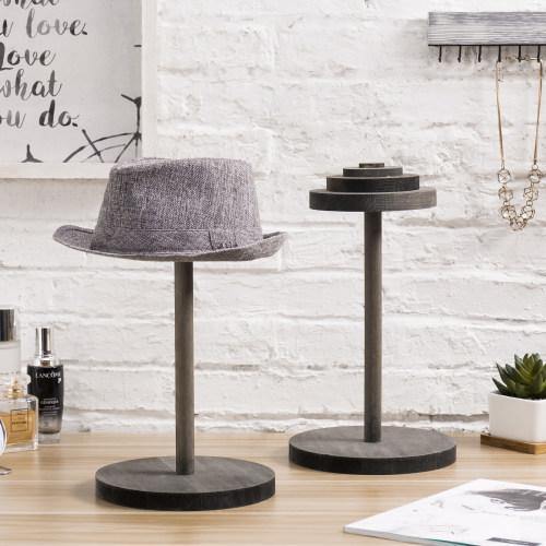 Stack-Up Style Gray Wood Hat Display Stands, Set of 2