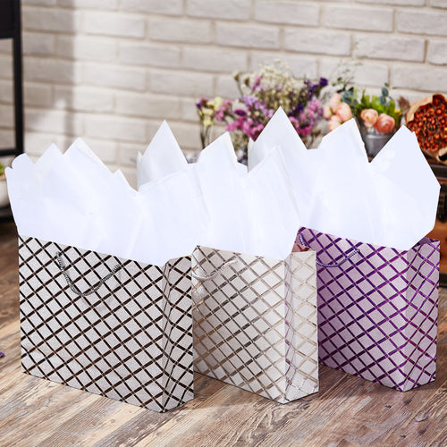 Set of 3 Assorted Diamond Pattern Gift Bags, Medium Size
