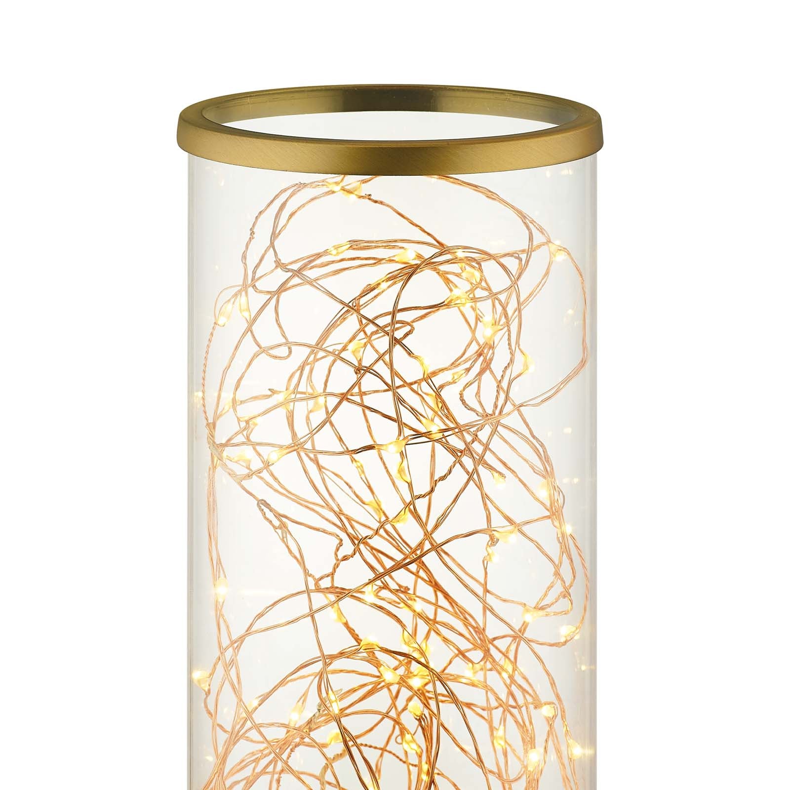 Adore Cylindrical-Shaped Clear Glass And Brass Table Lamp