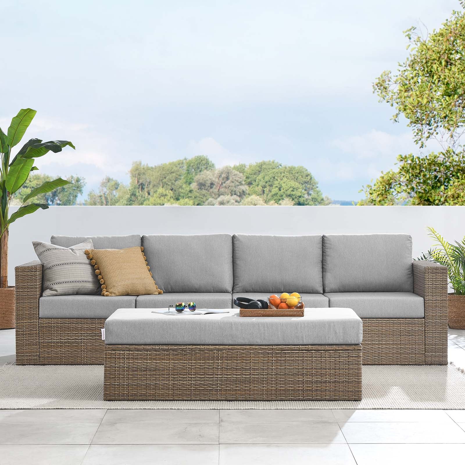 Convene Outdoor Patio Outdoor Patio Sectional Sofa and Ottoman Set