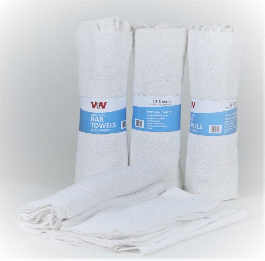 Terry Cotton Bar Towels - 6 Rolls of 12 (doz) Retail Packaging